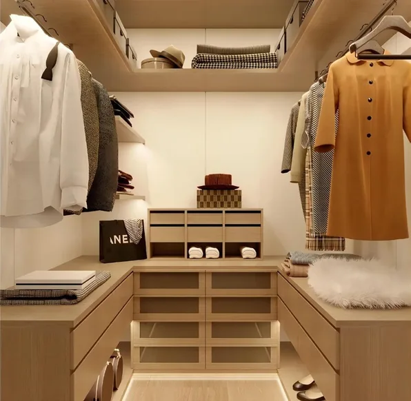 Floor-to-ceiling closet system featuring full-height mirrored doors, Oahu showroom