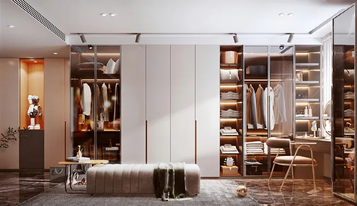 Modern wardrobe design featuring soft-close drawers and hanging rods, Oahu custom installation