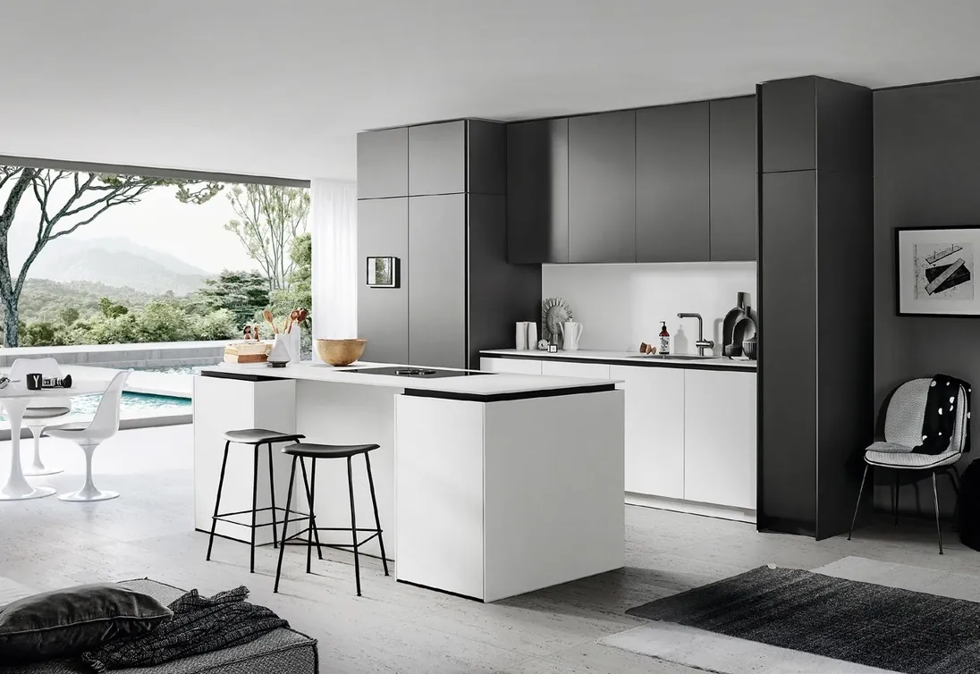 Two-tone kitchen cabinets with built-in wine storage and display shelving, Kapolei showroom display