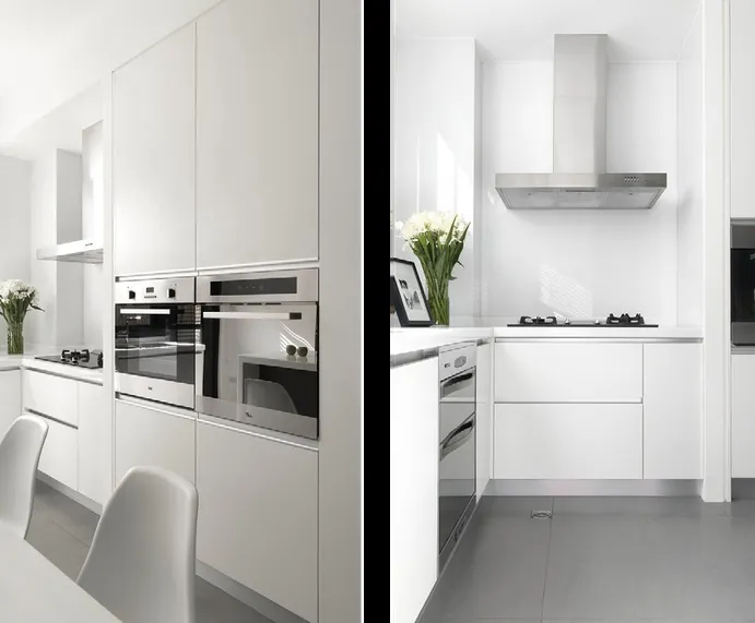 Handleless modern kitchen featuring slab-front cabinetry and under-cabinet LED lighting, Oahu custom installation