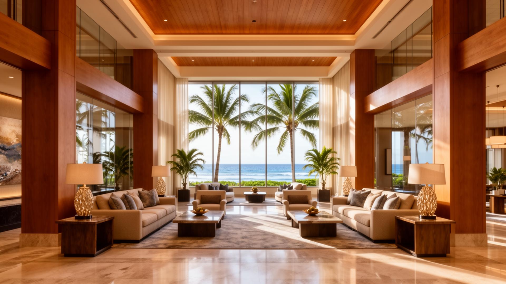 Luxury Hawaii hotel lobby furnished by Ward Design Center